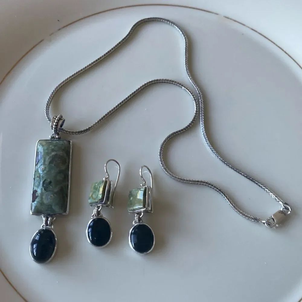 Jasper/Onyx and sterling silver set
